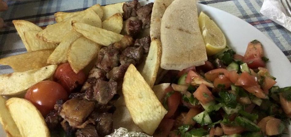 Kebab with fresh salad