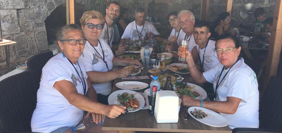Group of customers in the outdoor seating area